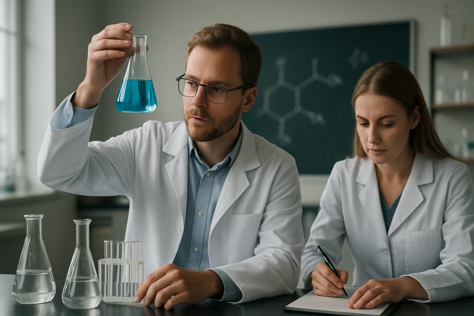 Fenoplasztok: Tulajdonságok, Gyártási Folyamatok és Alkalmazási Területek Két kutató laboratóriumban, fenoplasztokkal foglalkozva.