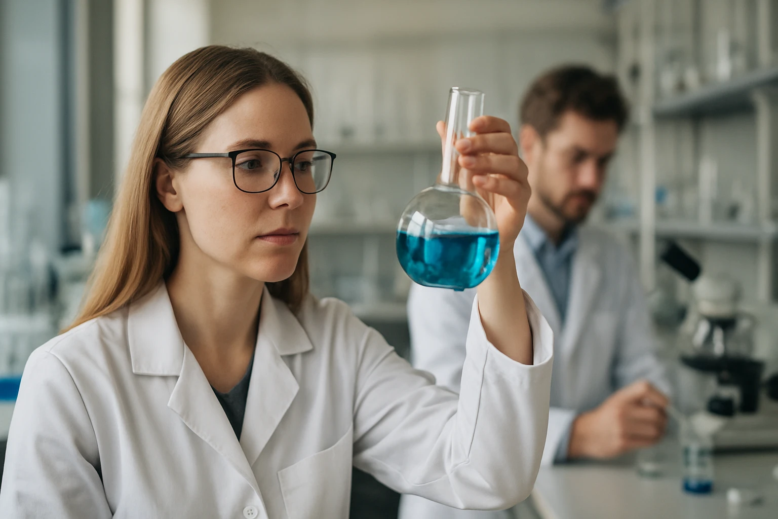 A fluorozás: a kémiai folyamat és gyakorlati alkalmazásai Női kutató laboratóriumban fluorozás kémiai folyamat művelet közben.