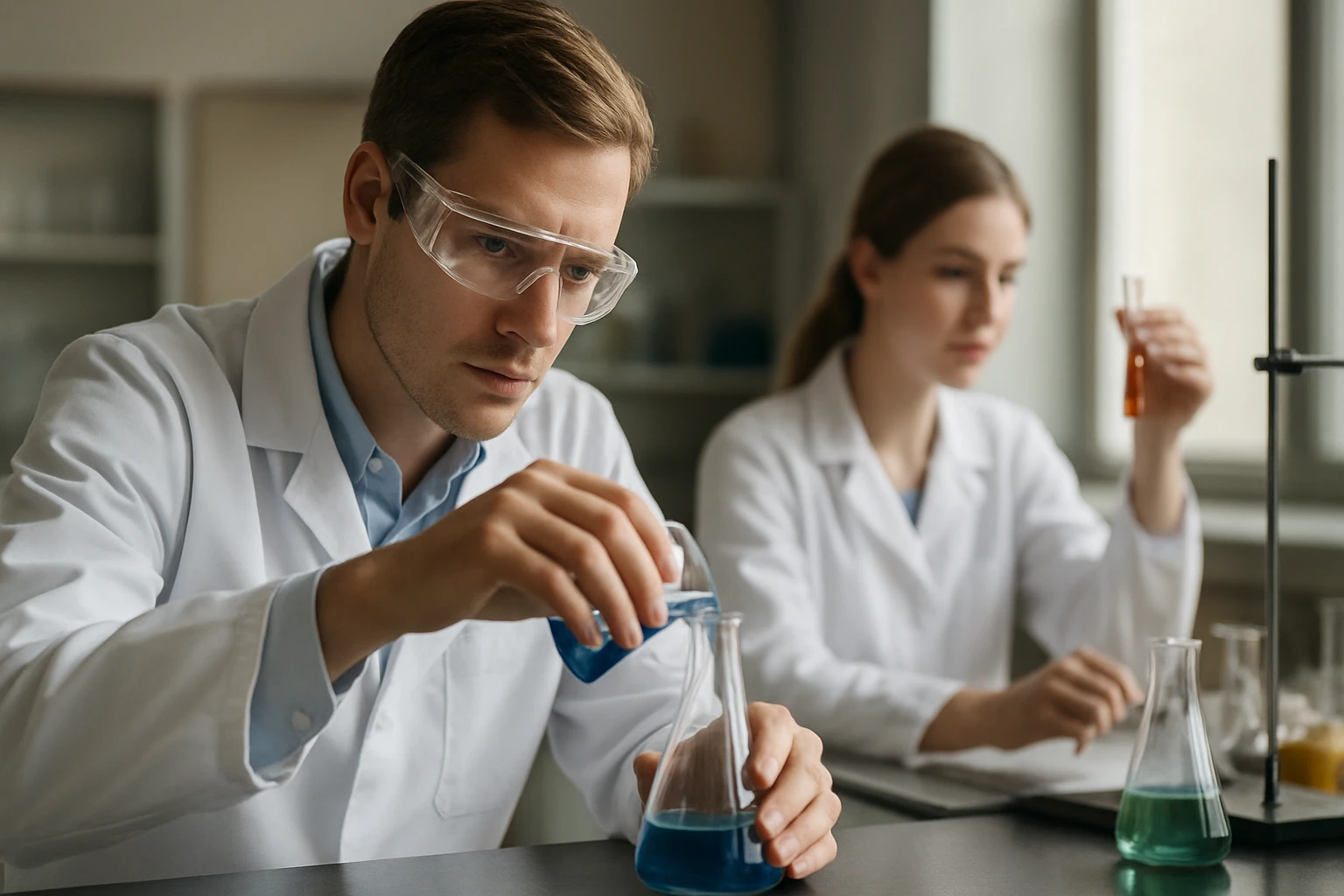 Foszforsav-észterek: Szerkezetük, Szerepük és Jelentőségük az Életben Kémikusok foszforsav-észtereket vizsgálnak laboratóriumban.