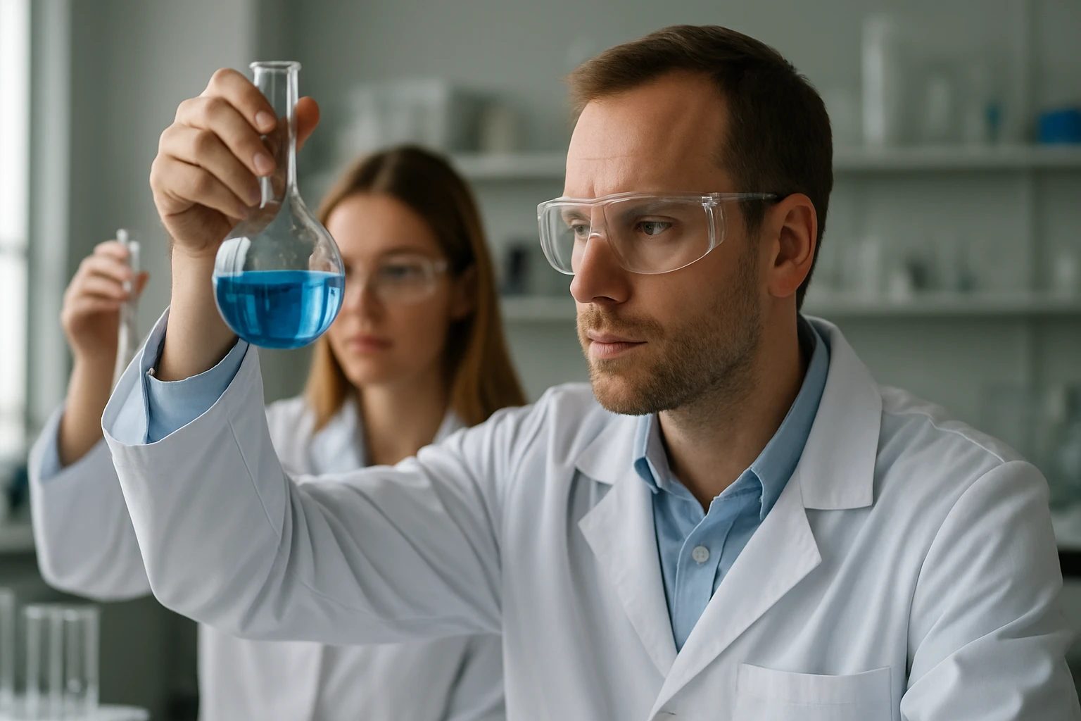 Kémiai kísérlet a laborban, furán és vegyületek elemzése