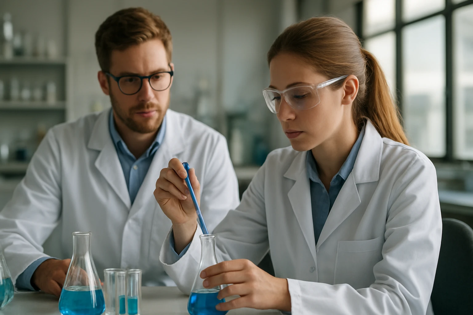 Kémiai kísérlet gallium-arzeniddal dolgozó tudósokkal.