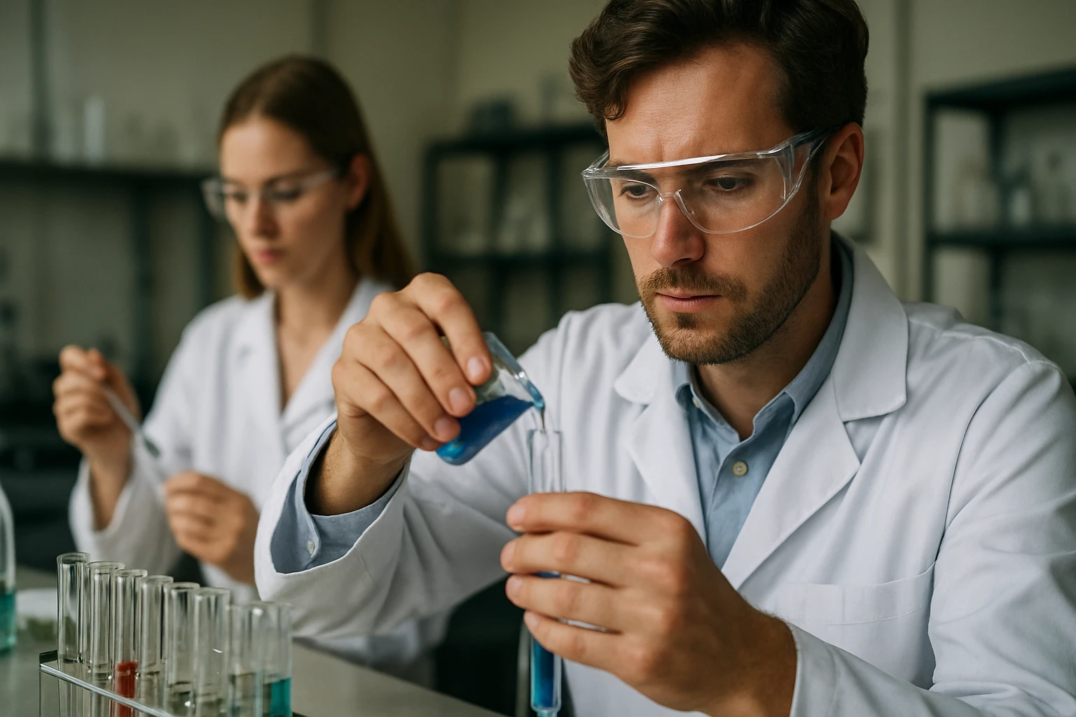 Kémikusok gyapjúviasz előállítását kutatják laboratóriumban.