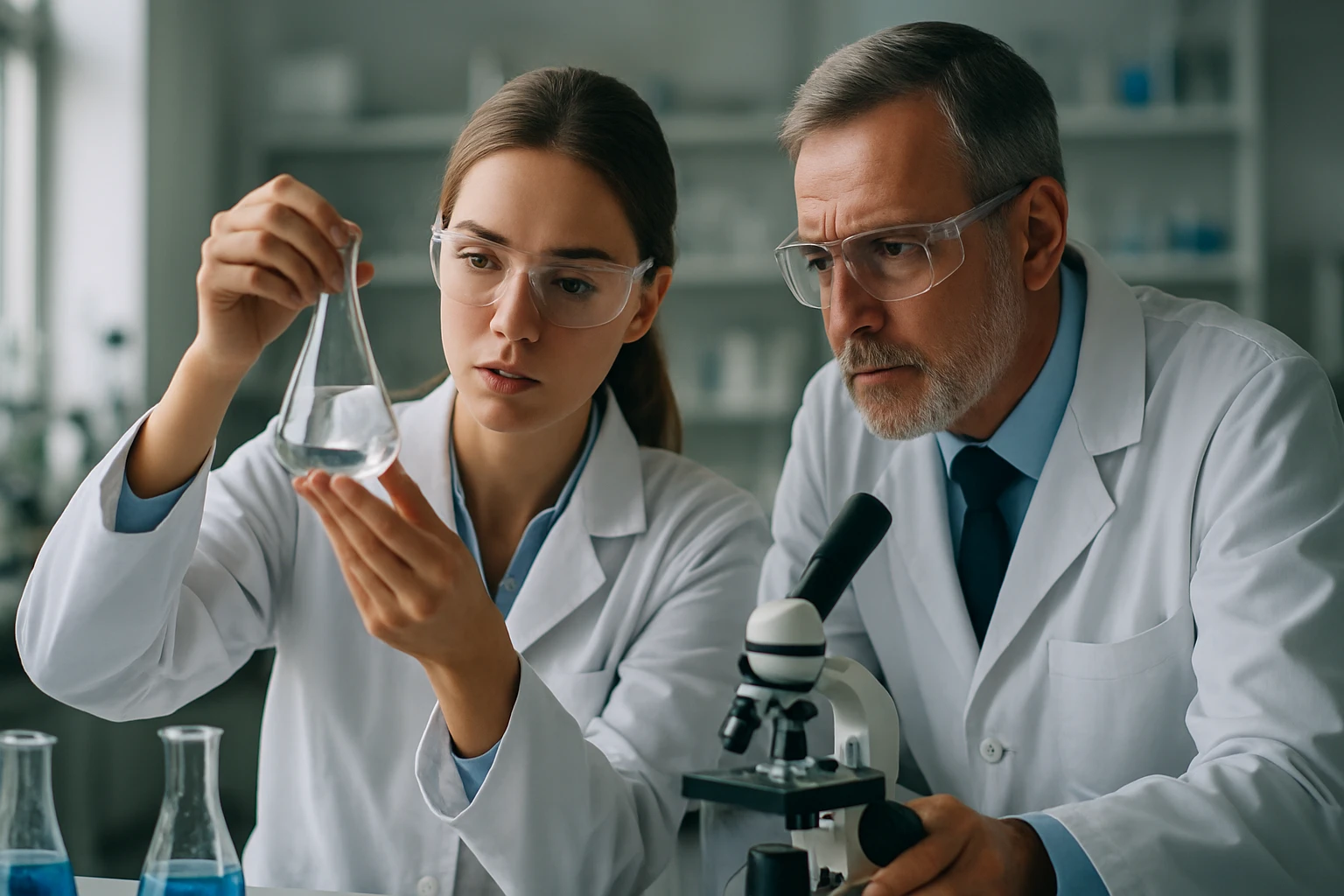 Laboratóriumi munkát végző kutatók, akik DMG-t vizsgálnak.