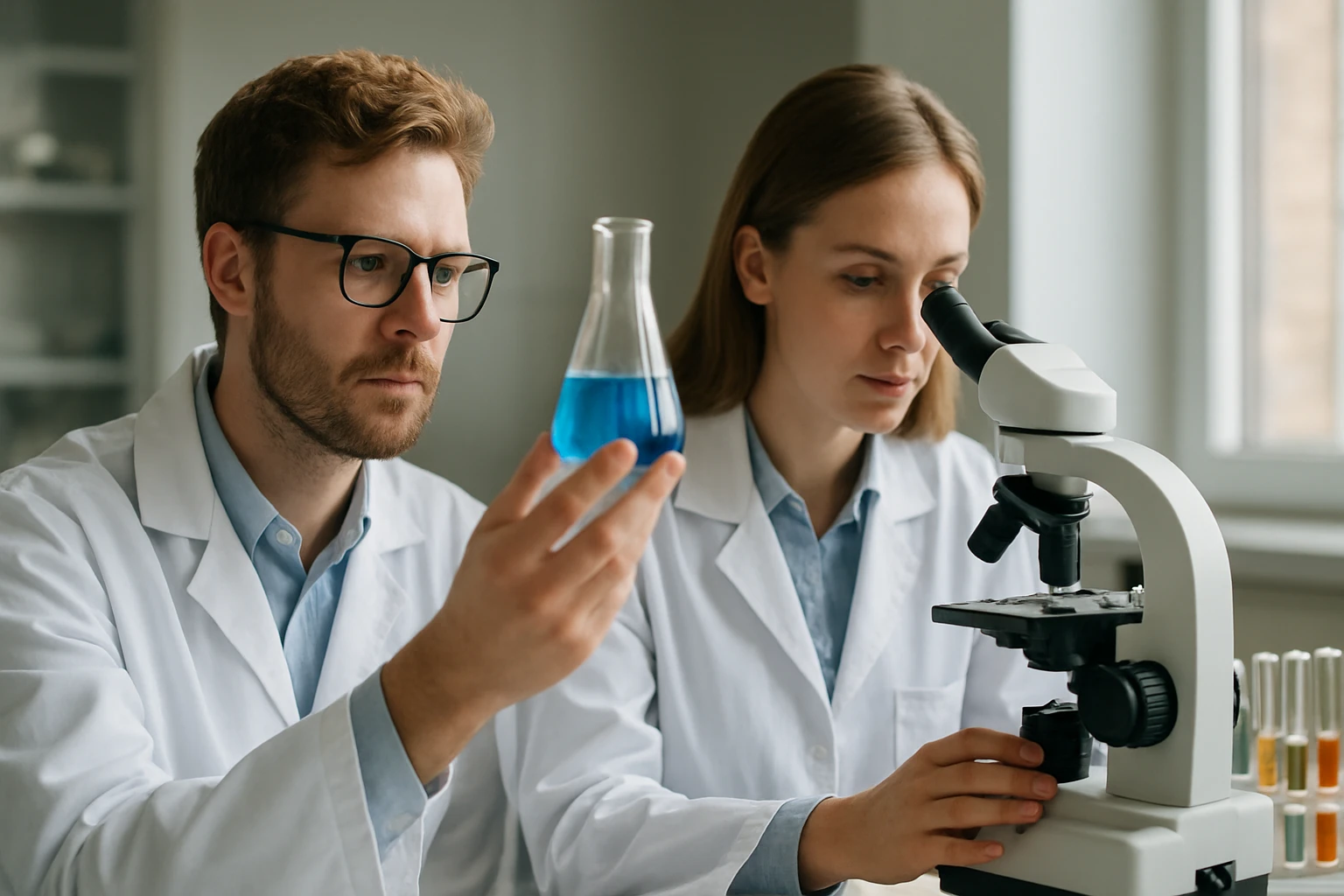 Kémikusok laboratóriumban, kámfor vizsgálata