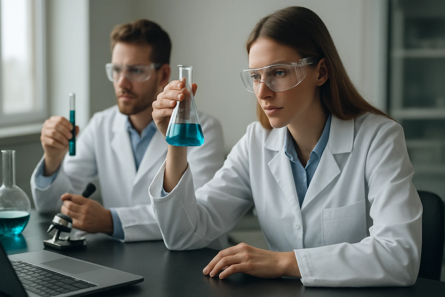 Két kutató a laborban kovalens szerves vázakkal foglalkozik.