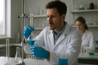 Kémiai kísérlet laboratóriumban, furán-aldehid vizsgálata