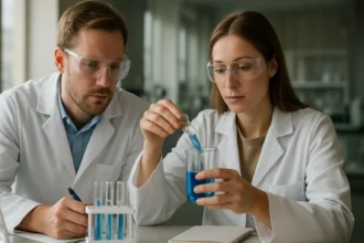 Kémiai kísérlet gyantákkal laboratóriumban