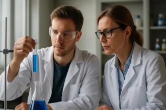 Két kémikus laboratóriumban butilcsoport izomereit vizsgálja.