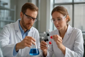 Két kutató laboratóriumban gázolaj CFPP kísérletet végez.