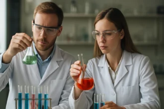 Két kutató laboratóriumban cikloalkánokkal foglalkozik.