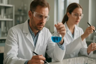 Kutatók laboratóriumban ciklopentadién reaktivitáson dolgozva