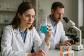 Kémikusok laboratóriumban, cine szubsztitúció kísérlet