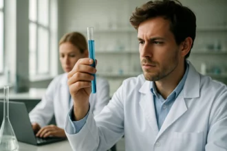 Laboratóriumi munka: cinkkenőcs kutatása kémikusok által.