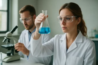 Kutatók laborban cisz-9,12-oktadekadiénsav vizsgálatán