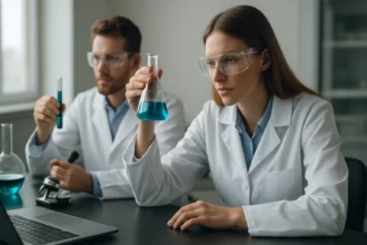 Két kutató a laborban kovalens szerves vázakkal foglalkozik.