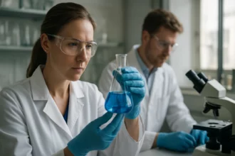 Kémiai kísérlet deuteridekkel laboratóriumban.