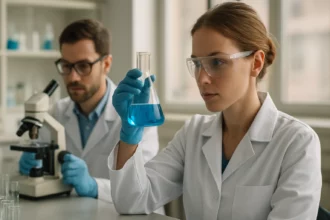 Kémiai kutatás deutériummal foglalkozó tudósok laboratóriumban