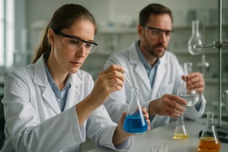 Laboratóriumi kísérlet kémiai anyagokkal, Joseph Black inspirációjával.