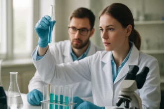 Kémiai kísérlet dihidrát vizsgálat közben laboratóriumban