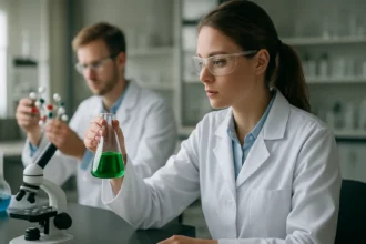 Kémikusok laboratóriumban, 1,4-diklór-benzol vizsgálata