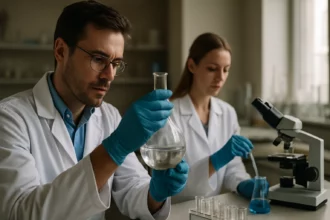 Kémiai kutatás diszilan szintézisén dolgozó laborkörnyezetben.