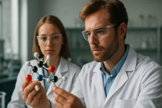 Kutatók zsírsav- és diglicerin-észterek molekuláit elemzik laboratóriumban.