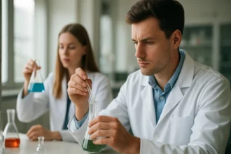 Kutatók borostyánkő lakk összetevőit vizsgálják laboratóriumban