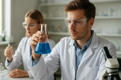 Kémiai kísérlet folyékony nedvszívó anyagokkal laboratóriumban