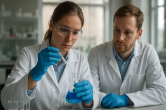 Két tudós a laborban, Borsche-Drechsel ciklizációt elemezve.