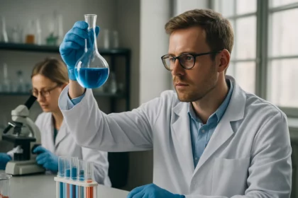 Kémikus laboratóriumban, tükörkép aszimmetria tanulmányozása