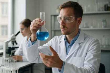 Kémikus elemzi az epoxidáció folyamatát laboratóriumban