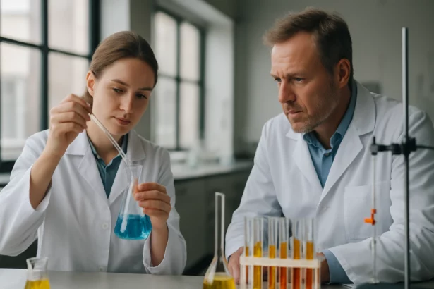 Laboratóriumi munkafolyamat érintkezési mérgekkel kapcsolatosan.