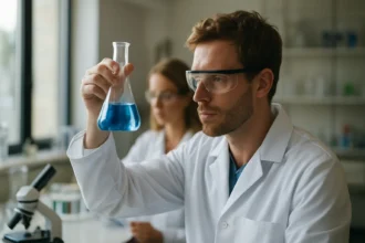 Kémikus etilcsoportot vizsgáló laboratóriumban