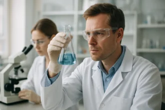 Kémikus laboratóriumban dolgozik, faggyúolaj kutatásával foglalkozik.