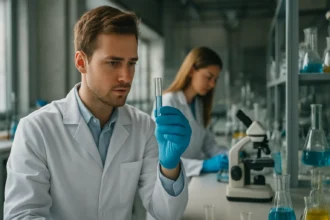 Laboratóriumi kutatók felületaktív anyagokkal foglalkoznak.