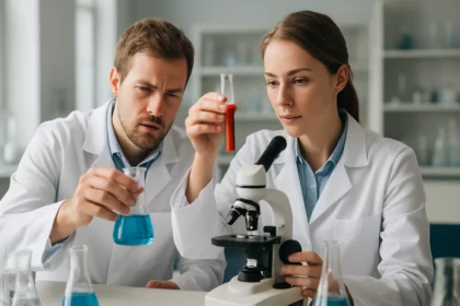 Kémiai laboratóriumi kutatás brómvegyületekkel.