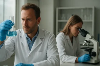 Kutatók fenolsavak elemzésében laboratóriumban.