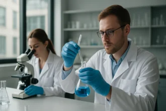 Kémikus laboratóriumban, finomítói gáz elemzés közben