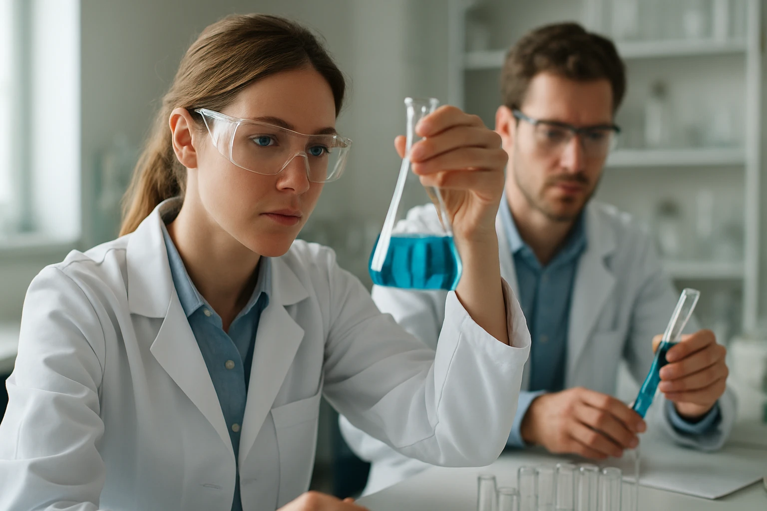 Laboratóriumi kísérlet xilol izomerekkel és vegyi anyagokkal