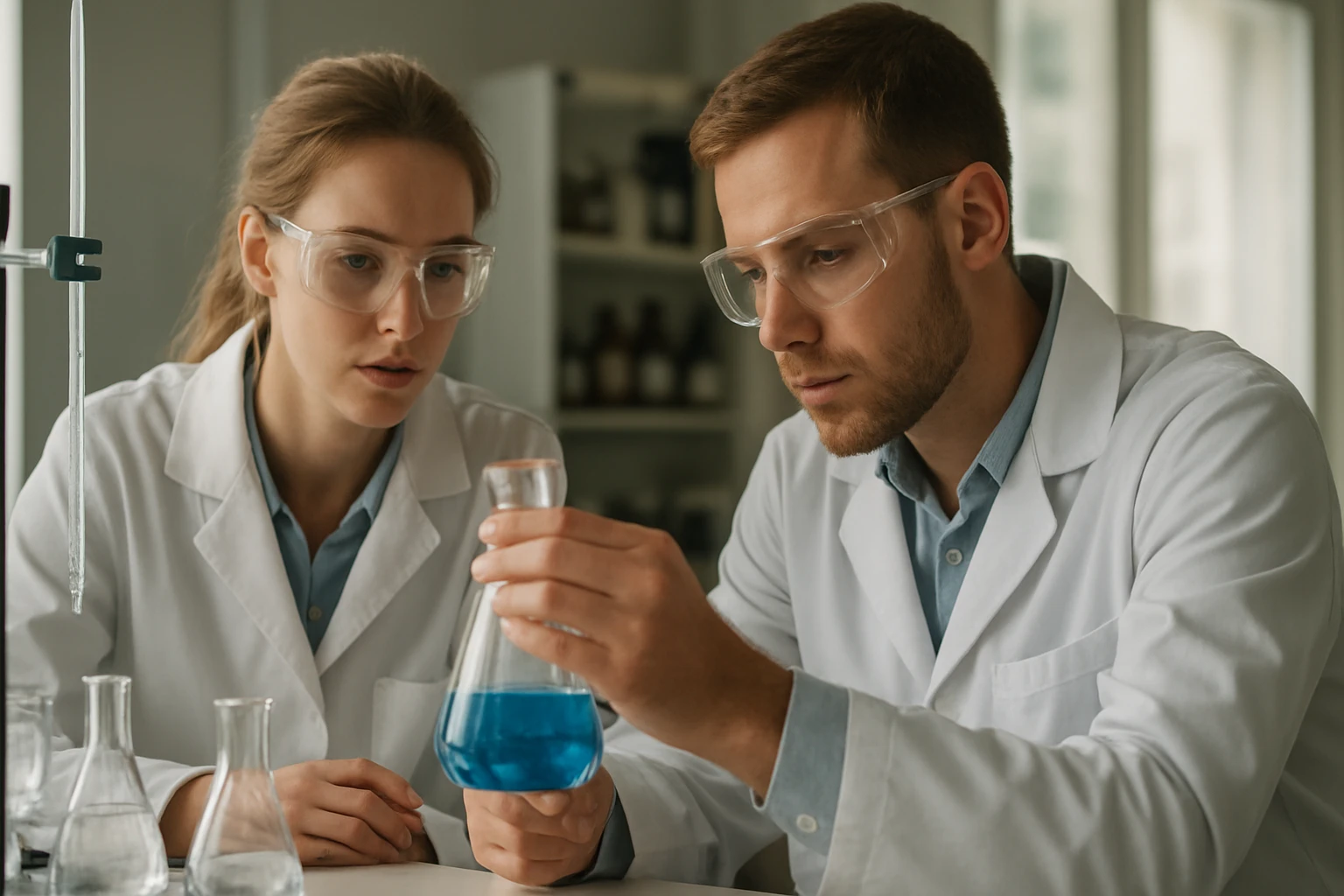 A 5-hidroximetil-tetrahidrofuran-2,3,4-triol kémiai képlete és tulajdonságai Két vegyész laboratóriumban kémiai reakciót vizsgál