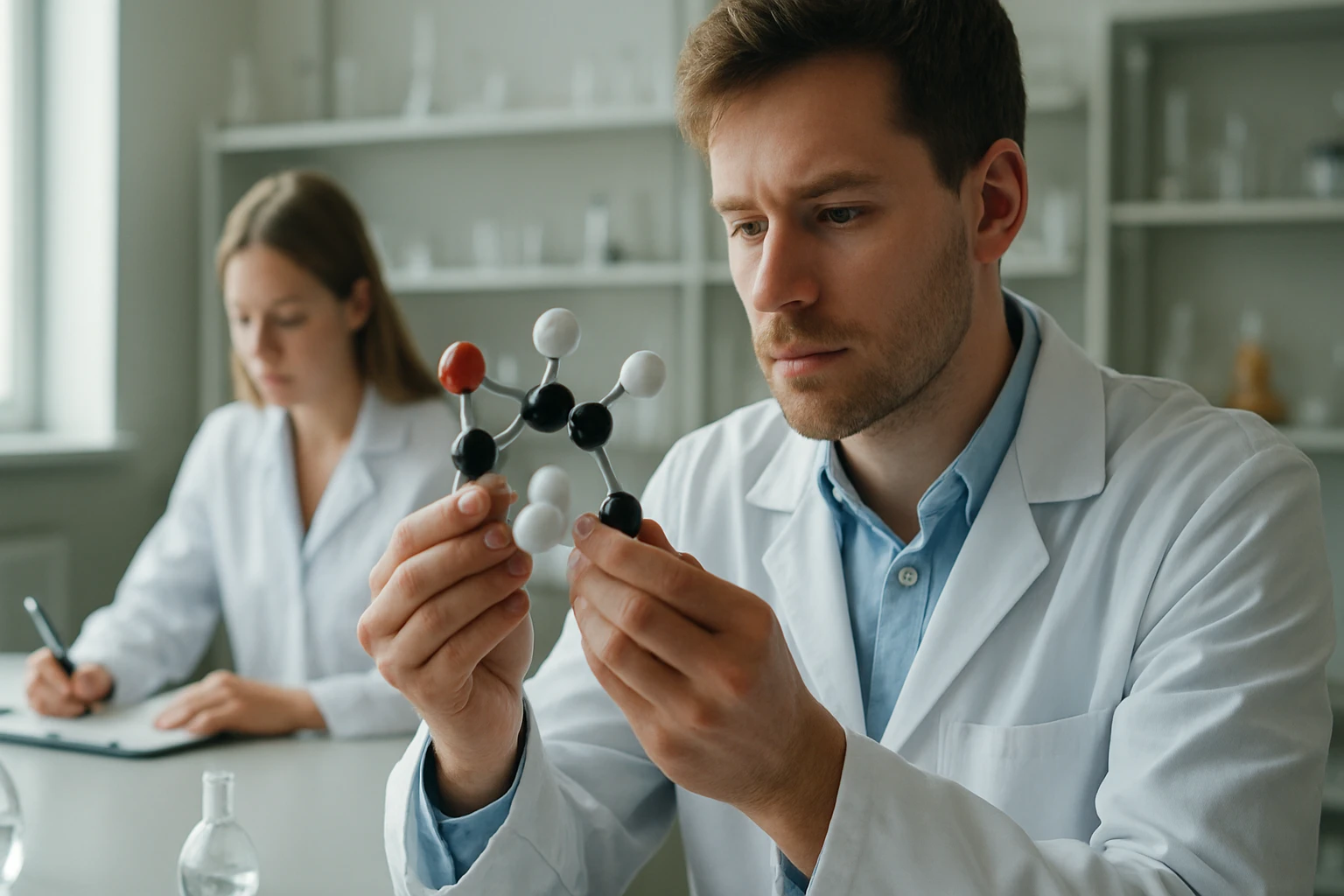 Kémikus gumilakk molekula modellezése laboratóriumban