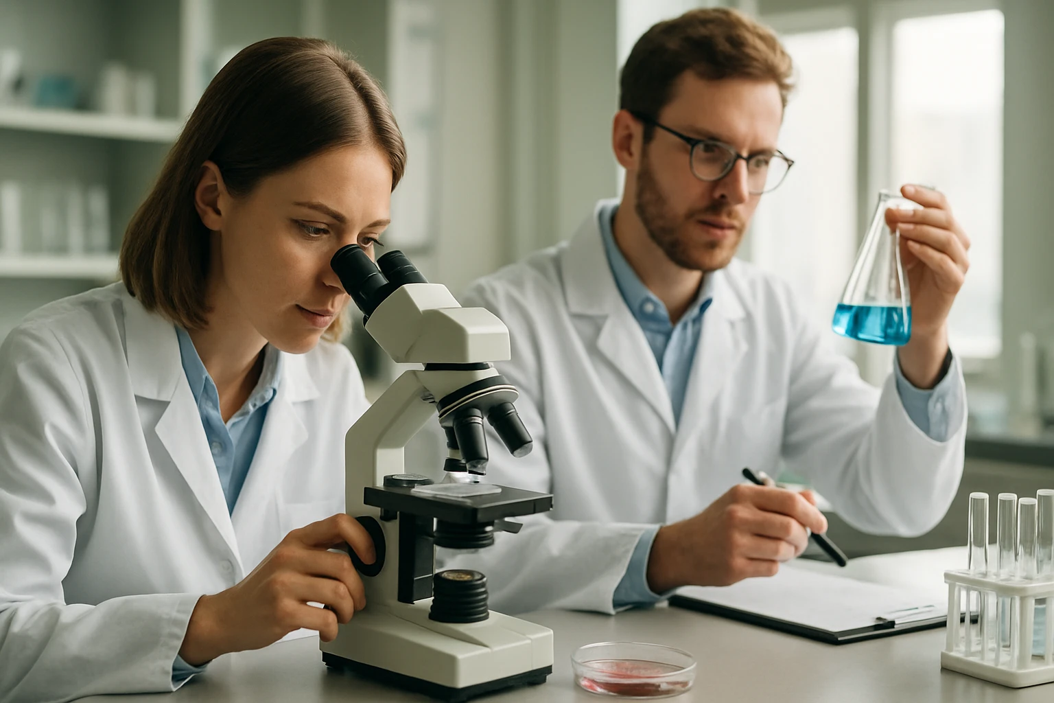 Kutatók laboratóriumban gyűrűs vegyületek elemzésén