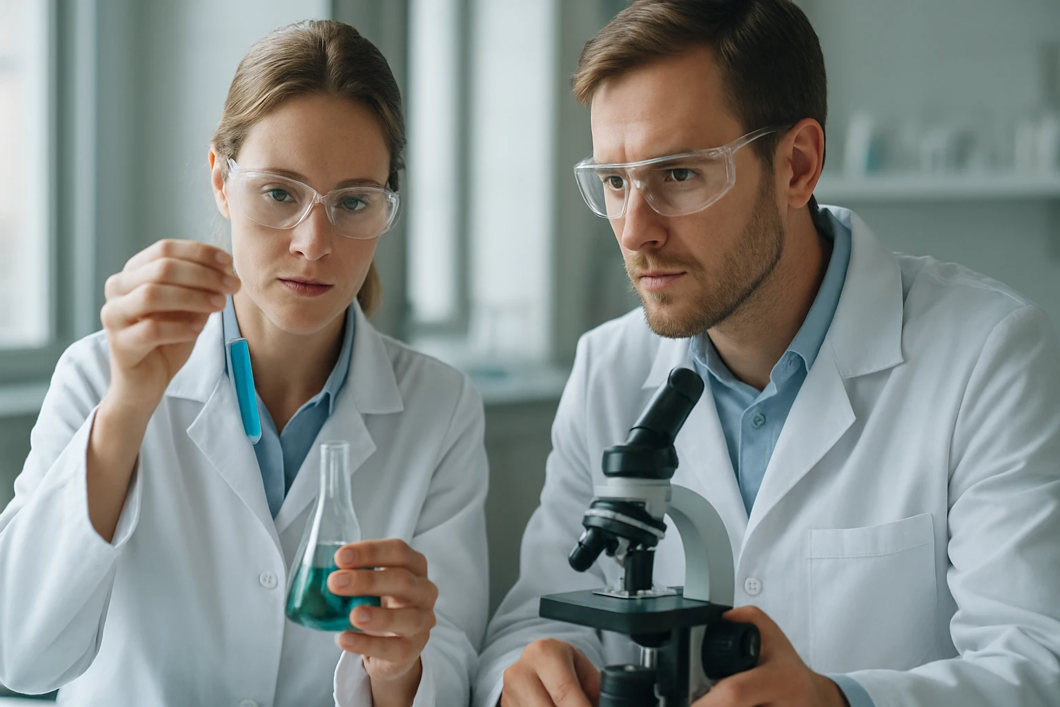 Kémiai kísérlet folyamatban, hibridpályák elemzése laborban