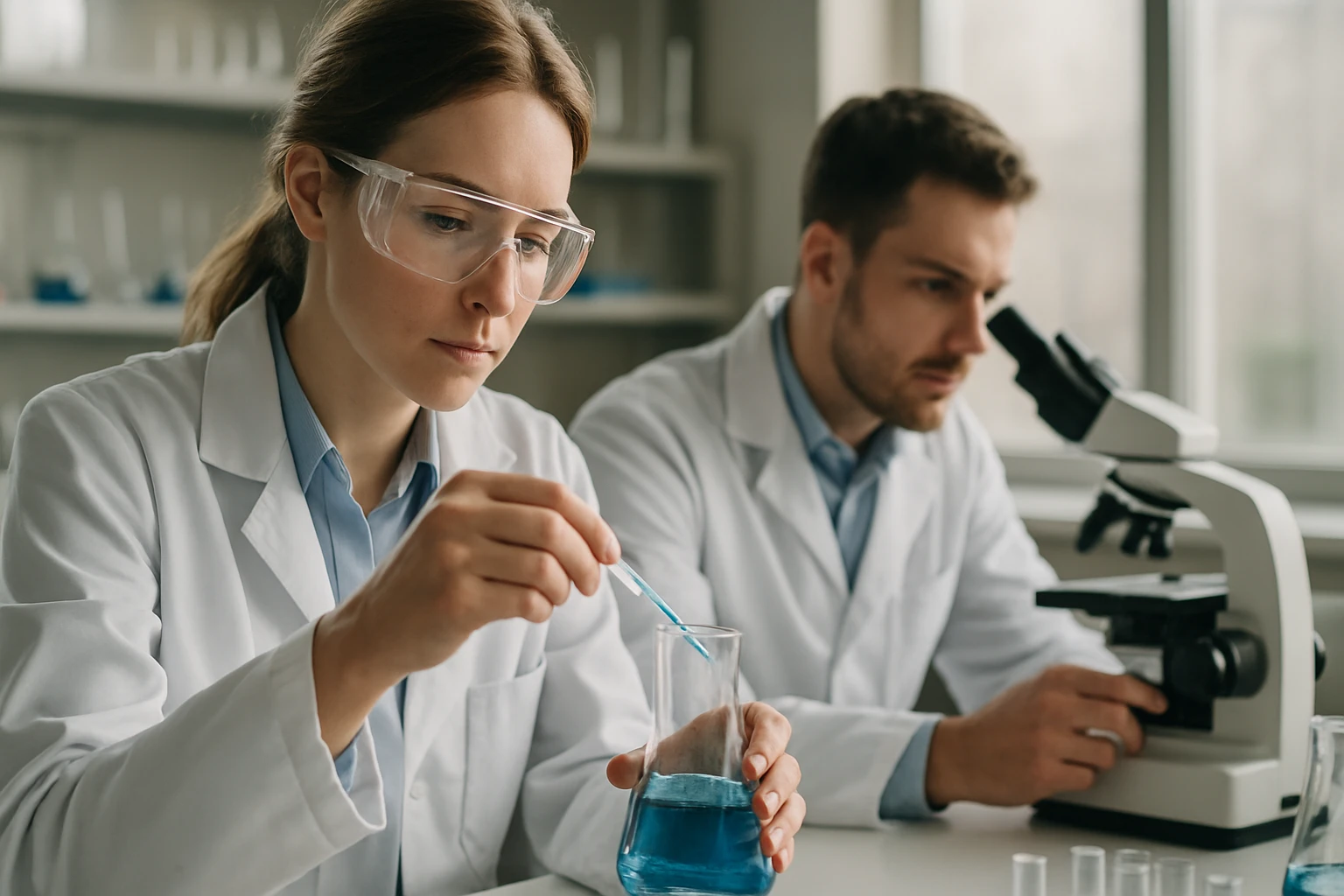 A higany elem felépítése, működése és alkalmazási területei Laboratóriumi kísérlet: kémikusok folyadékot vizsgálnak.