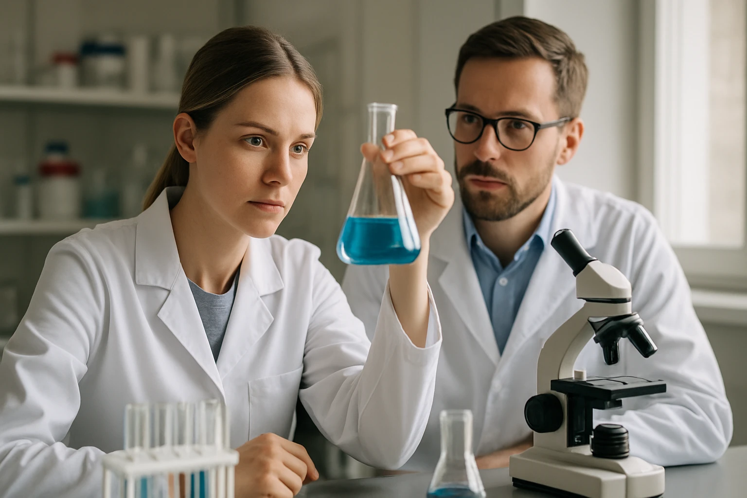 Kémikusok laboratóriumban, a hiperkrom hatás tanulmányozása