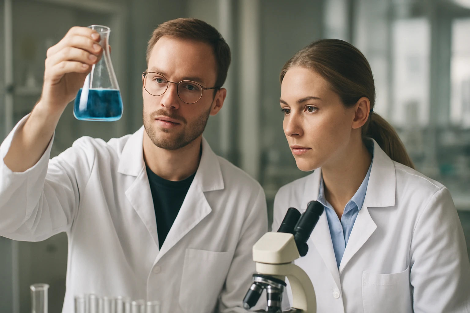 Homogén reakciók: Jelentésük és típusuk áttekintése Két kutató homogén reakciókat elemez egy laboratóriumban.