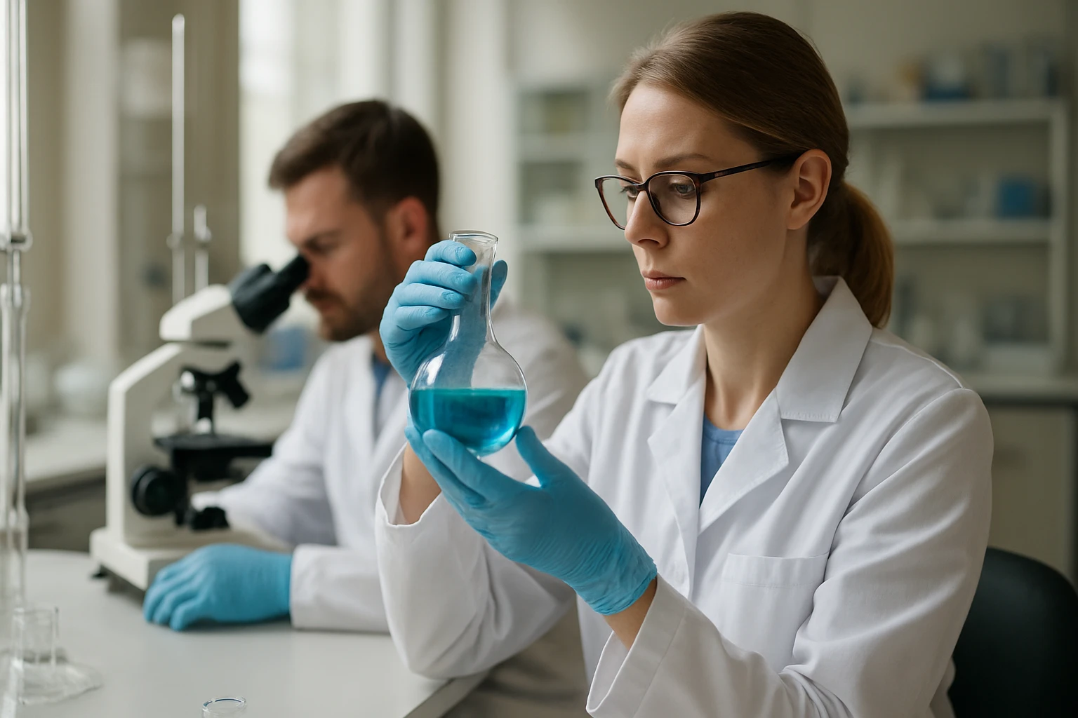 Kutatók laborban imidazol származékokat vizsgálva.