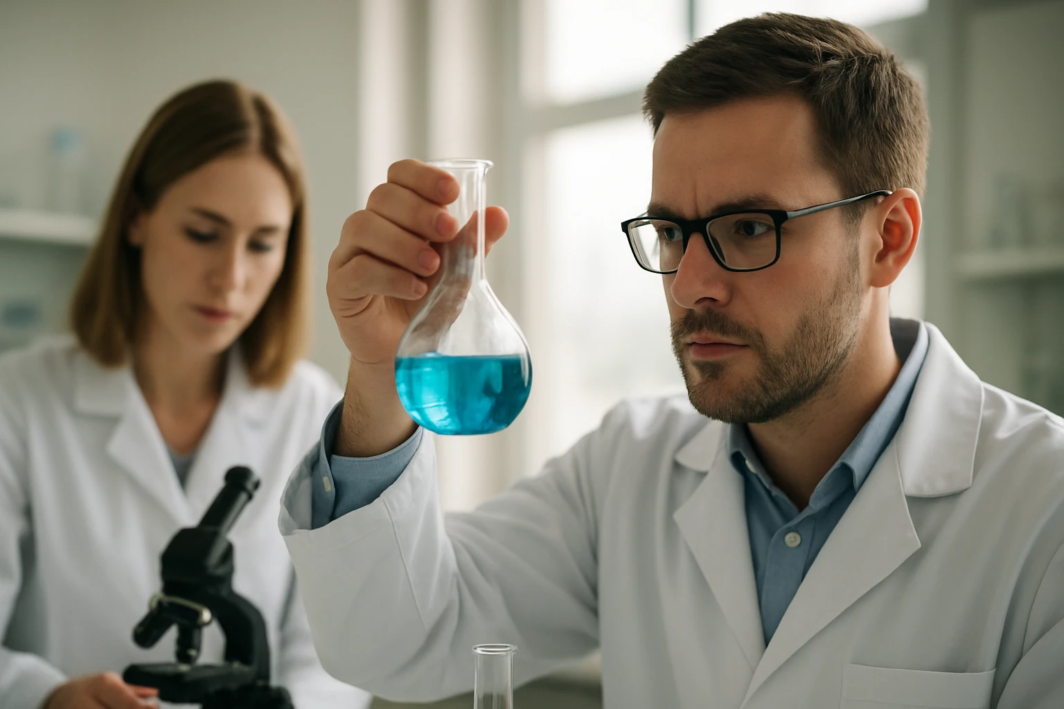 Az indukciós hatás: a kémiai jelenség egyszerű magyarázata Kémikus kék folyadékot vizsgál egy laboratóriumban