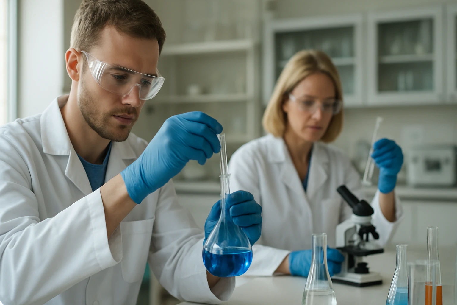 Kémiai kísérlet laboratóriumban, kvarc vizsgálata