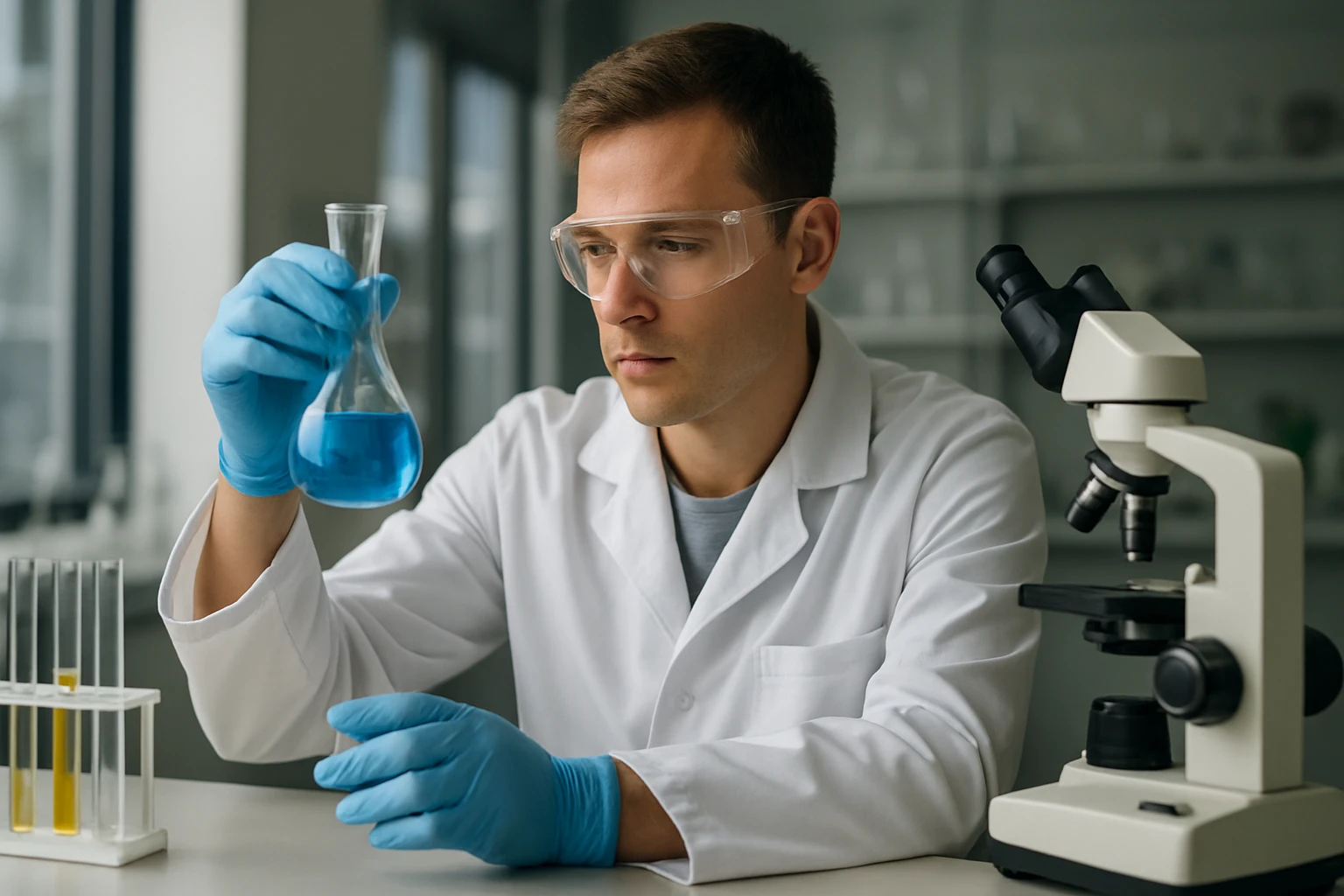 Kísérletező tudós az izotaktikus polipropilén vizsgálatakor